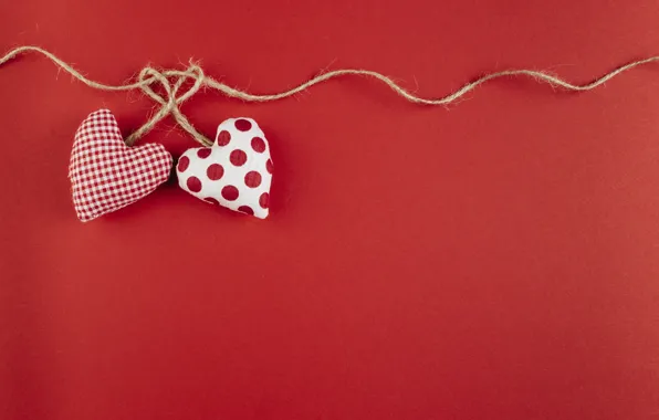 Holiday, heart, heart, rope, hearts, heart, red background, thread