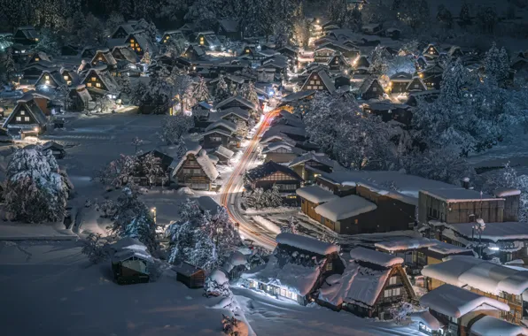 Winter, Japan, village, Japan, winter, village, Shirakawa, Shirakawa