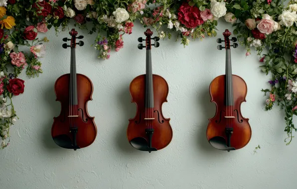 Flowers, music, violin, musical instrument, violin, AI art, neural network