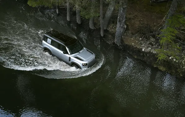 Auto, water, river, Land Rover, Range Rover, Defender, 110