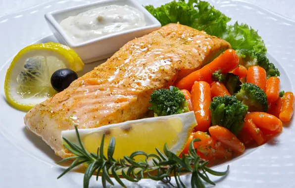 Lemon, fish, carrots, salmon