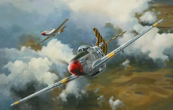 Picture war, art, airplane, aviation, ww2, p51 d mustang