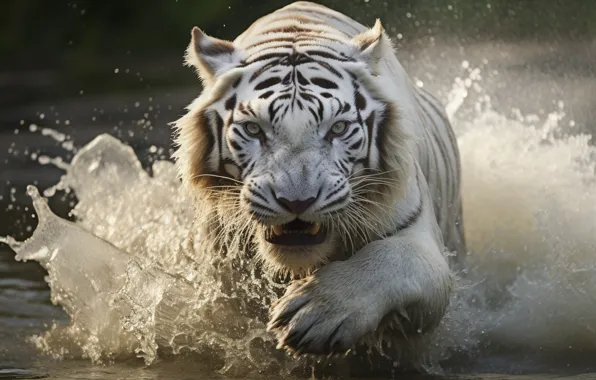 Picture Water, Look, Tiger, Predator, Squirt, Digital art, Big cat, Striped