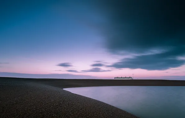 The sky, clouds, sunset, clouds, pink, shore, England, the evening