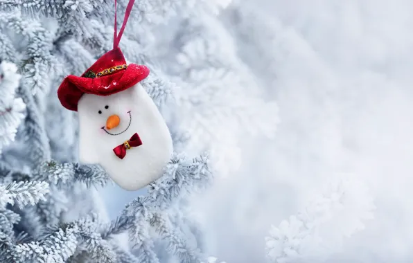 Picture winter, snow, toy, tree, New Year, Christmas, snowman, Christmas