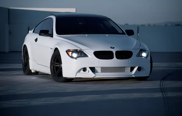 Roof, white, bmw, BMW, Parking, white, front view, e63