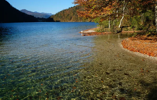 Autumn, forest, the sky, the sun, trees, mountains, lake, Germany