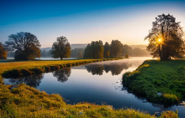 Picture landscape, river, morning, Germany