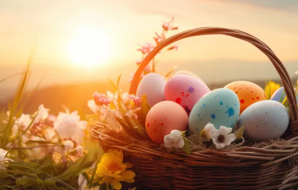 Flowers, holiday, eggs, spring, Easter, painted, Easter, eggs