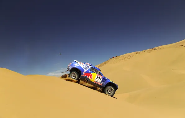 Picture Sand, Blue, Volkswagen, Desert, Helicopter, Slope, Touareg, Rally