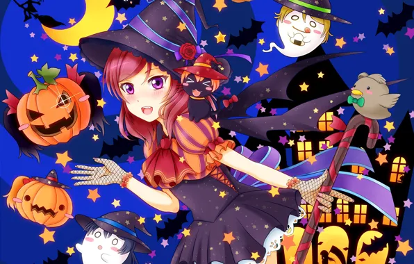Bring, pumpkin, ghosts, Halloween, witch