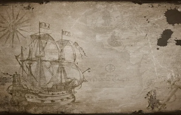 Sea, retro, map, boat, old maps, Treasure map
