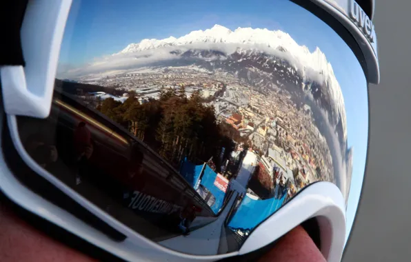 Mountains, reflection, Austria, Alps, glasses, jump, Innsbruck
