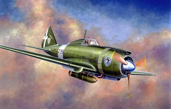 War, art, painting, aviation, WW2, The Reggiane Re.2002, italian airplane