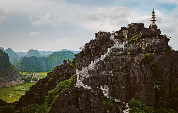 Rock, mountain, temple, Vietnam, Mua Caves, Ninh Binh