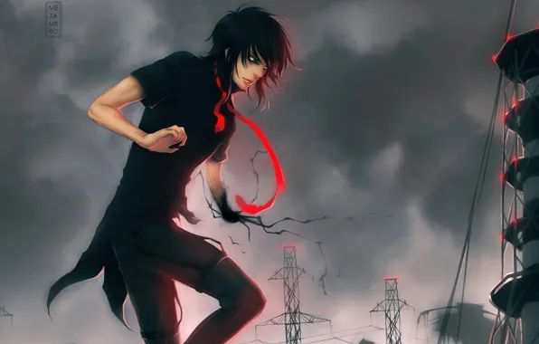 The sky, clouds, lights, jump, magic, tie, guy, art