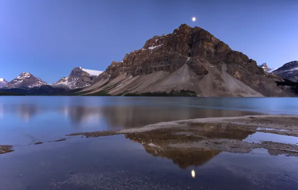 Lake, mountain, The moon, Canada, Albert, Bow Lake