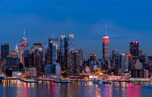 Picture city, lights, USA, Brooklyn, night, New York, Manhattan, reflection