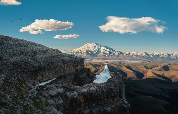 Girl, mountains, nature, pose, the situation, Mike Naumenko