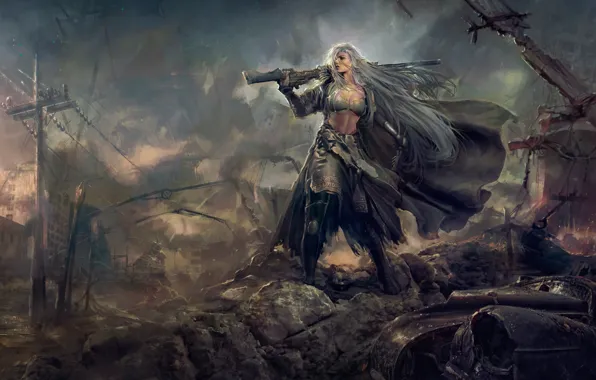 Girl, elf, ruins, elf