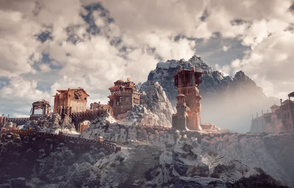 The sky, Mountains, Horizon, Sony Computer Entertainment, Guerrilla Games, Horizon: Zero Dawn, Horizon Zero Dawn