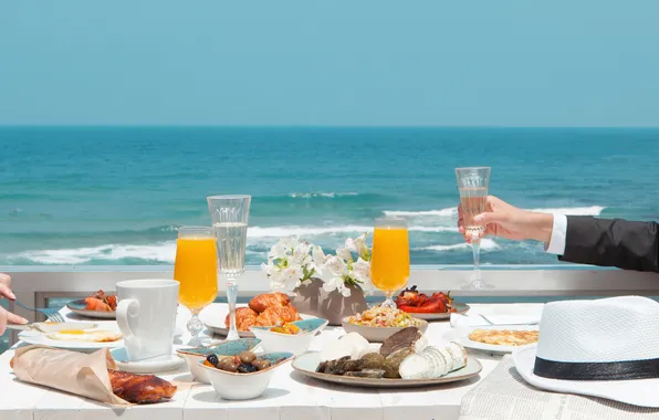 Summer, mood, holiday, stay, food, glasses, juice, champagne