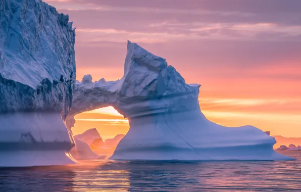 Ice, winter, sea, the sky, water, clouds, light, snow