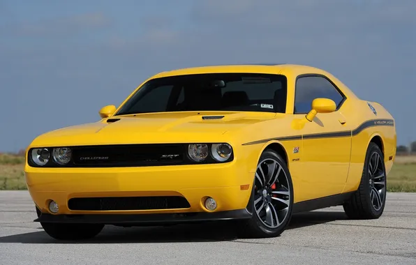 Yellow, Dodge, Dodge, SRT8, Challenger, the front, Muscle car, 392