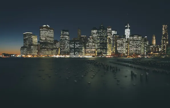 Night, the city, view, building, home, New York, skyscrapers, panorama