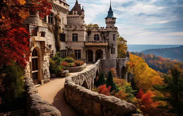 Autumn, castle, landscape, autumn, castle, ancient