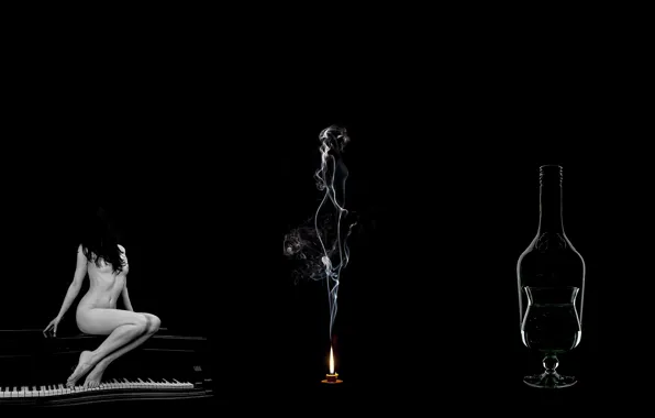 BACKGROUND, FIRE, GIRL, GLASS, SMOKE, BOTTLE, GLASS, CANDLE