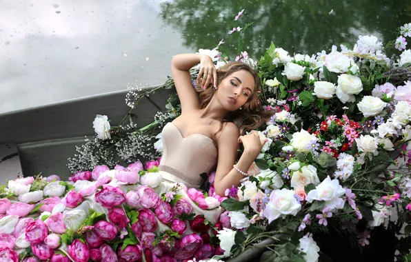 Girl, flowers, boat, Irina, Svetlana Boynovich