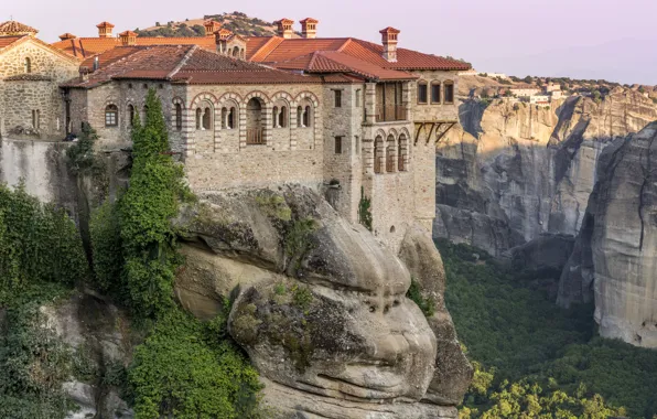 Picture the city, rock, house, Greece, Meteora, The Monastery Of Varlaam