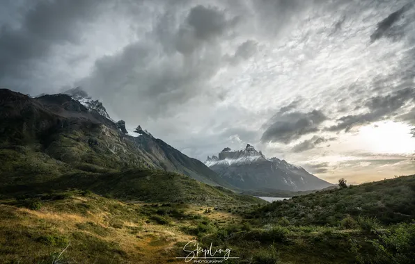 Clouds, mountains, horizon, shrub, the beauty of nature, Torres del Paine, picturesque landscape, Vladimir Ganyushkin