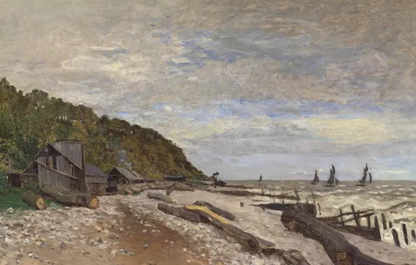 Picture sea, landscape, shore, boat, picture, sail, Claude Monet, Boatyard near Honfleur