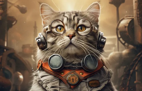 Cat, cat, look, pose, grey, fantasy, portrait, technique