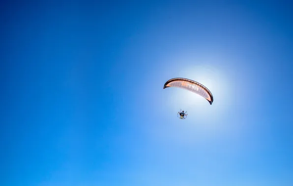 The sky, the sun, wing, parachute, blue