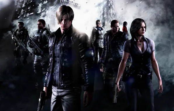Picture weapons, smoke, team, Jake, fighters, Resident Evil 6, Leon Scott Kennedy, Helena Harper