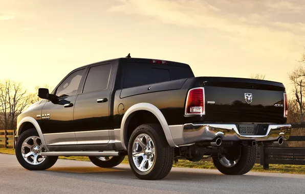 Picture road, the sky, sunset, jeep, Dodge, Dodge, rear view, pickup