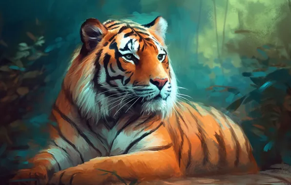 Look, face, nature, tiger, lies, painting, strokes, imitation painting