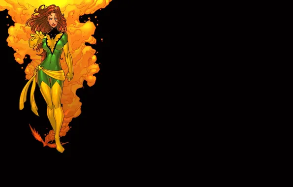 Picture girl, black background, Phoenix, phoenix, comic, x-men, Marvel Comics, X-Men