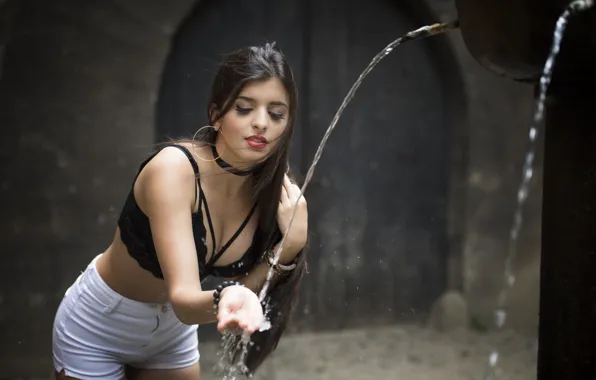 Summer, water, hair, shorts, fountain, legs, beauty, Mariana