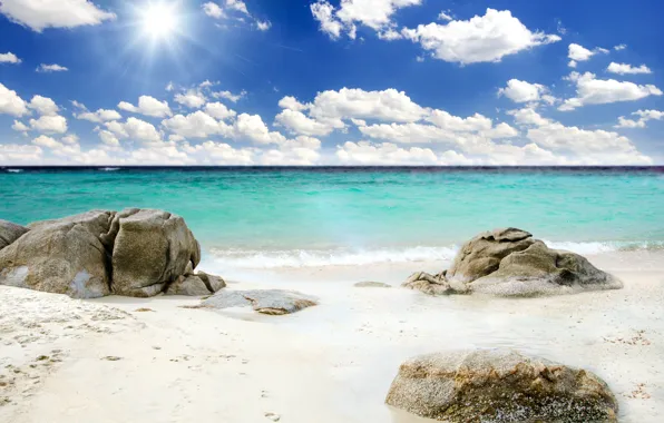 Sea, the sky, clouds, stones, coast