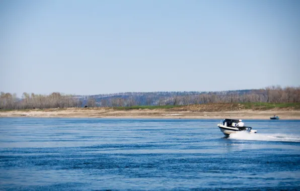 Picture landscape, nature, river, hangars, Siberia