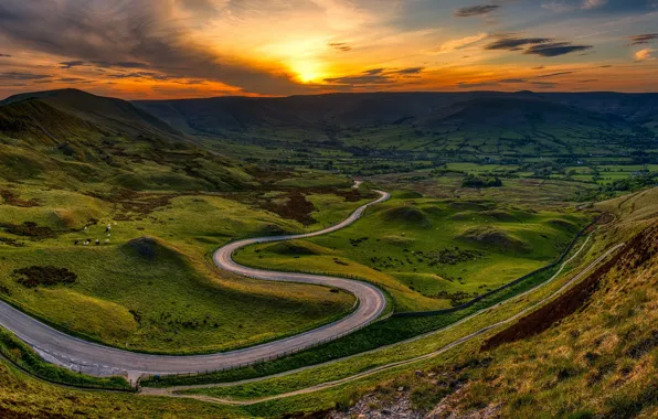 Picture England, Road, Panorama, Peak District