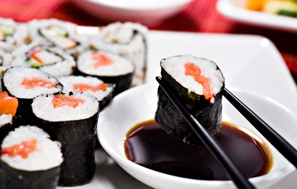 Picture food, sticks, figure, sushi, rolls, Japanese cuisine, soy sauce, nori