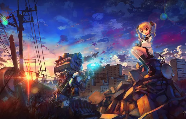 The sky, robot, girl