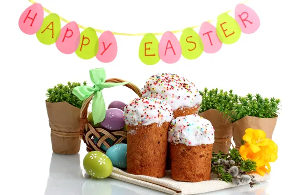 Flowers, eggs, Easter, cake, cake, flowers, Easter, eggs