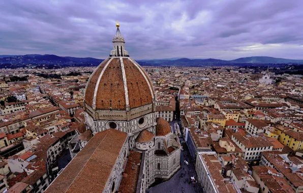 Italy, panorama, Cathedral, Florence, the dome, Santa Maria del Fiore, view from the bell tower …