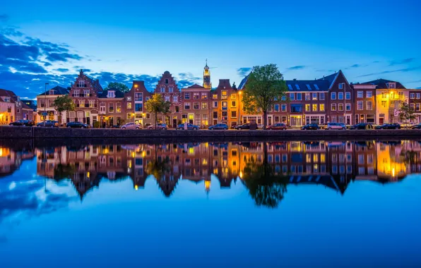 Picture machine, reflection, river, building, Netherlands, promenade, Netherlands, Haarlem